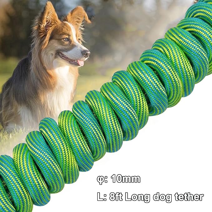 BTINESFUL 8ft Dog Tie-Out Long Tether Rope Leash, 12ft 20ft 30ft 50ft 75ft Dog Lead for Yard- Large Medium Dogs Outdoor Training, Playing, Camping, Backyard (Green, 8 Foot)