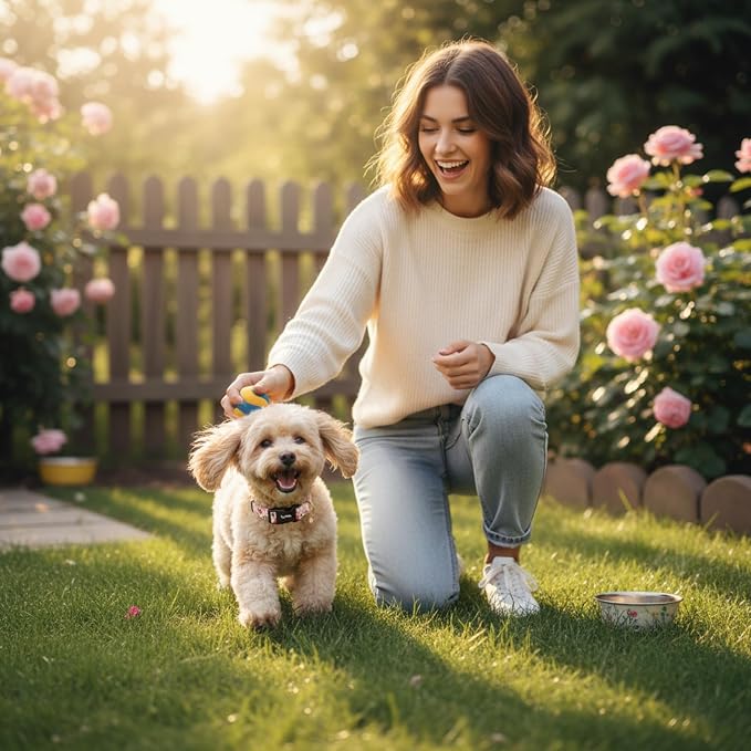 Dog Collar with Roses Patterns, Spring Summer Collection Pink Dog Collar with Exquisite Pendant, Durable Adjustable Collars for Gifts & Daily Use-S