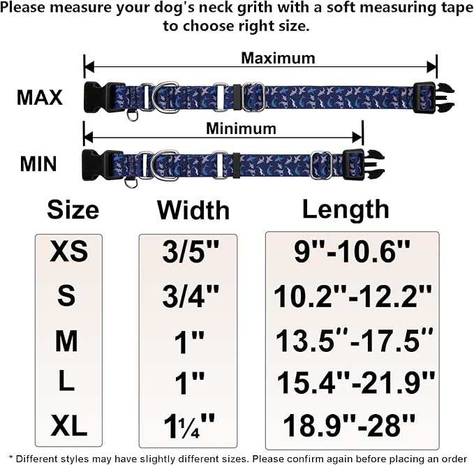 Martingale Collar for Dogs with Buckle Heavy Duty Boy Dog Collar for Medium Dogs, Deep Blue Shark