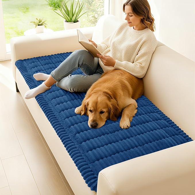 hyha Couch Cover for Dogs Washable, Non Slip Thick Flannel Sofa Protector, Pet Friendly Plush Furniture Cover for Sectional Sofa & Loveseat (Navy Blue, 35.4" x 82.7")