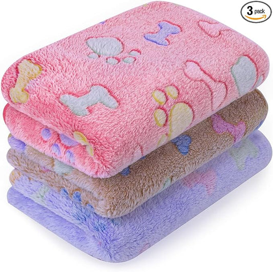 LeapSheep Pet Blankets for Dogs Cats - 3Pack Bone Pattern Super Soft Fluffy Dog Blankets for Small Medium Large Doggy Kitten (Bone, Small)