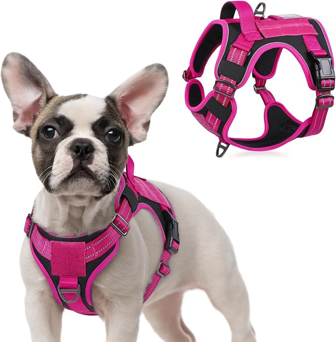 rabbitgoo Tactical Dog Harness for Large Dogs, No Pull Military Service Vest with Handle & Molle, Easy Control for Training Walking, Adjustable Reflective Straps, Black & Rose Red, S