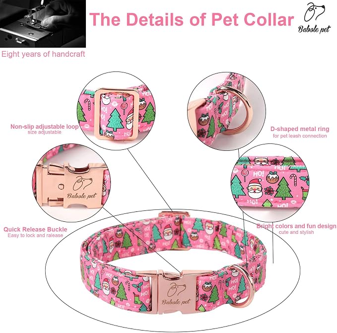 Christmas Dog Collar for Small Dogs - Design Cute Winter Holiday Collars Adjustable Santa Claus Pet Metal Buckle Collar for Puppy Girl Boy Female Dogs S