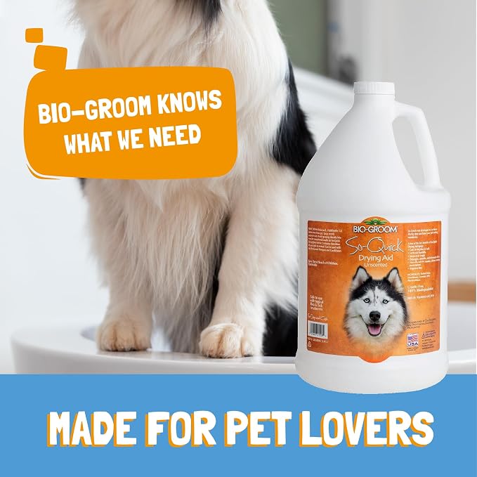 Bio-Groom So Quick Dry Dog Aid - Detangler for Dogs & Cats, Shortens Drying Time, Unscented, Cruelty-Free, Made in USA, Dog Grooming Products - 1 Gallon
