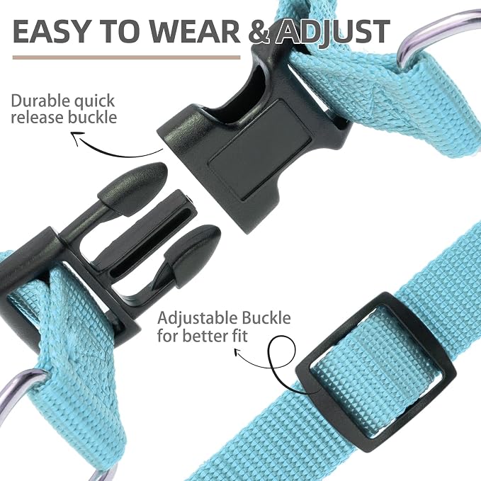 PUPTECK No Pull Dog Harness Soft Adjustable Basic Nylon Step in Puppy Vest Outdoor Walking with ID Tag and A-ir Tag Case, Sky Blue, M