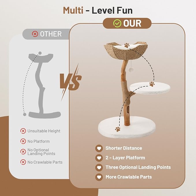 Modern Adult Cat Tree for Large cat Solid Wood Cat Tower for Indoor Cat Tall Cat Condo Cat Climbing Tower with Scratching Post Bed