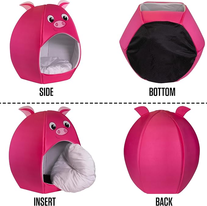Maccabi Art Pig Theme Dog Bed - Cute Igloo Style Pet Bet - Fits Medium Dogs, Puppies, Cats - Pillow Insert with Plush Lined Interrior, Non-Slip Igloo Design - 25 x 25 x 22