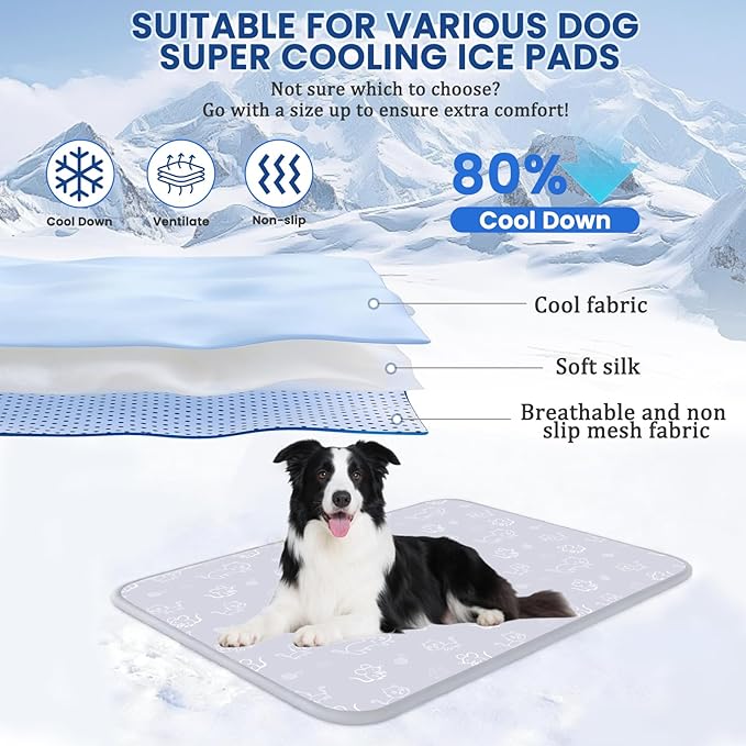 SUPRIY Dog & Cat Cooling Mat with Bandana - Pet Cooling Pad & Pet Scarf Set for Summer(QMAX>0.4) for Pet in Summer, Washable, Non-Toxic (Large 28.3"x41.3")