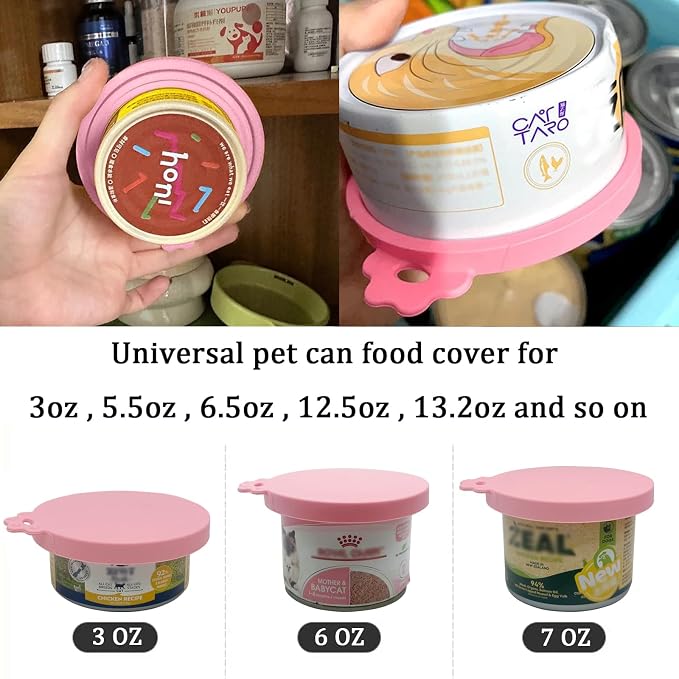 3 Pcs Pet Food Can Lids & One Can Spoon | Cute Paw Shape Opener Spatula Cat Wet Food Spoon | Universal BPA Free Silicone Covers for Dog Cat Cans(Pink)