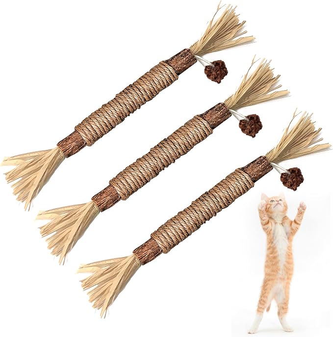 Silvervine Sticks Cat Chew Toys for Indoor Cats Dental Care Teeth Cleaning, Natural Kitten & Cat Teething Toys for Health, Cat Chew Stick Treat Edible Suitable for All Breeds of Aggressive Chewers Cat