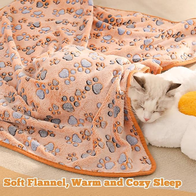 18 Pcs Dog Blankets for Small Dogs Washable Soft Fluffy Fleece Puppy Blankets Bulk for Pets Cute Paw Printed Throw for Indoor Cats Kitten Crate (23 X 16 Inch)