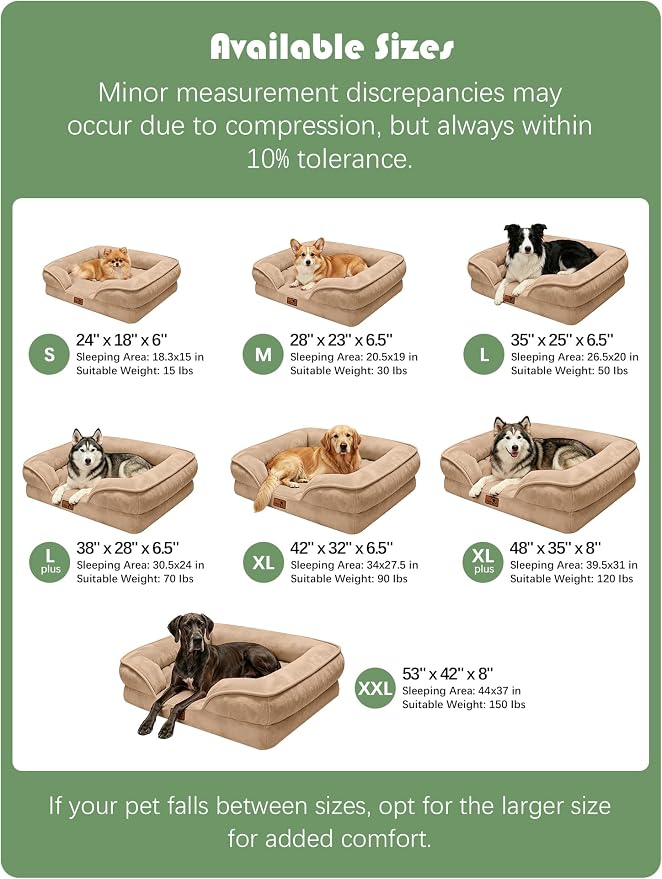 Spotted Play Orthopedic Dog Bed with Sides - Sofa Beds for Large Dogs, Supportive Foam Pet Couch Bed with Washable Removable Cover, Waterproof Lining and Non-Slip Bottom, Brown - L