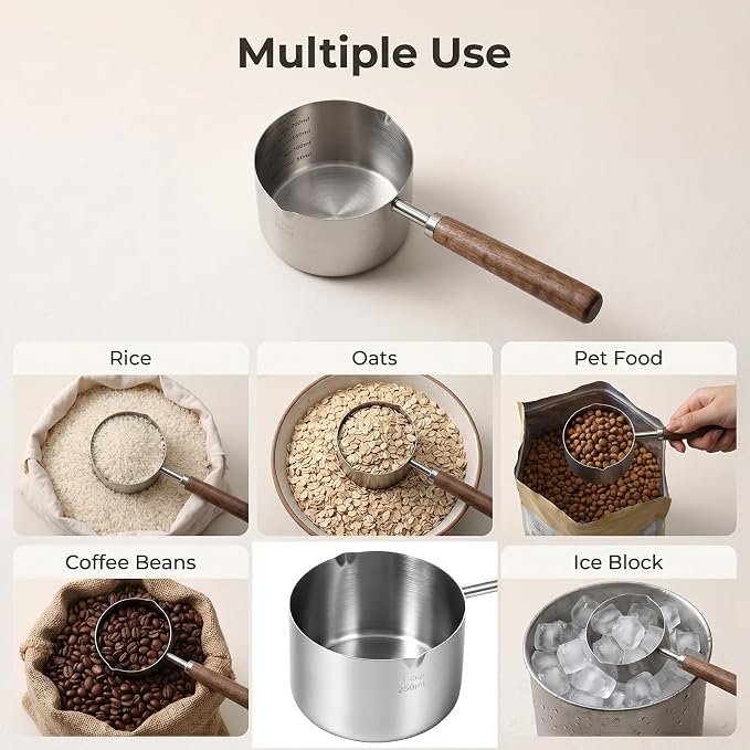 Dog Cat Food Scoop 1 Cup, 304 Stainless Steel Dog Food Measuring Cup with Inner Precision for Pets & Kitchen Use
