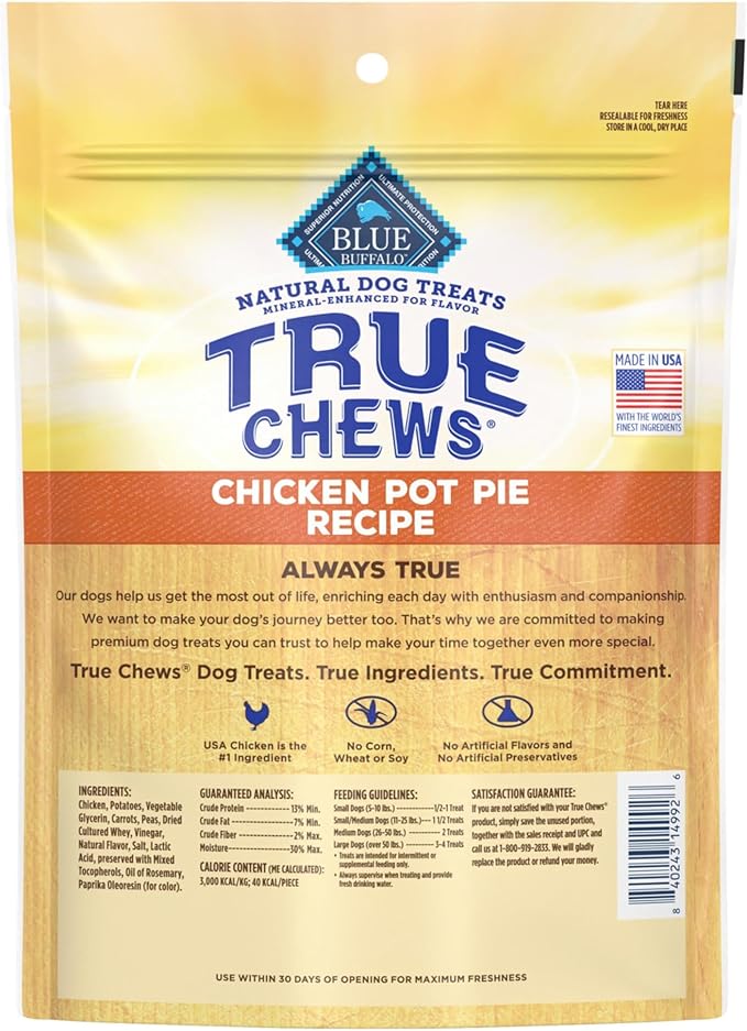 Blue Buffalo True Chews Dog Treats Made in the USA with Natural Ingredients Chicken Pot Pie, (Pack of 6)