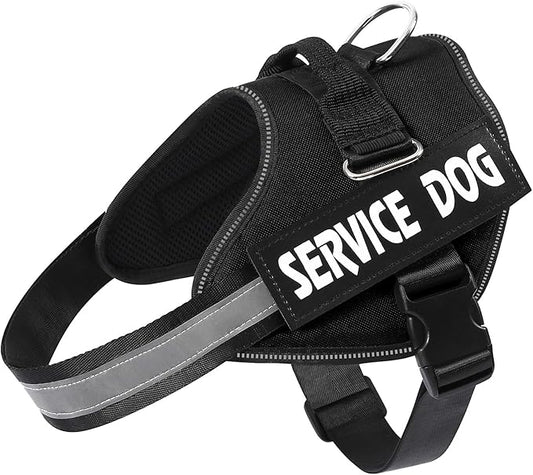 MUMUPET Service Dog Vest Harness, No Pull Reflective Adjustable with Handle, Soft Breathable Padding for Small Dogs, 2 Removable Velcro Patches (Black, S)