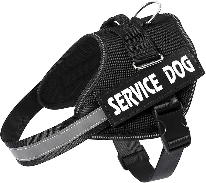 MUMUPET Service Dog Vest Harness, No Pull Reflective Adjustable with Handle, Soft Breathable Padding for Large Dogs, 2 Removable Velcro Patches (Black, L)