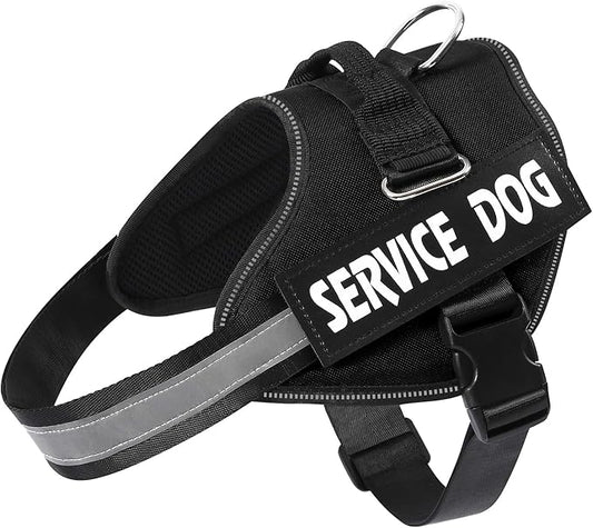 MUMUPET Service Dog Harness, No Pull Reflective Adjustable with Handle, Soft Breathable Padding for Small Dogs, 2 Removable Velcro Patches (Black, XS)