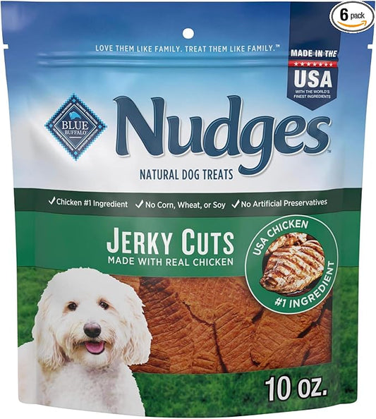 Blue Buffalo Nudges Jerky Cuts Dog Treats, Made in the USA with Natural Ingredients, Chicken, 10-oz Bag, (Pack of 6)