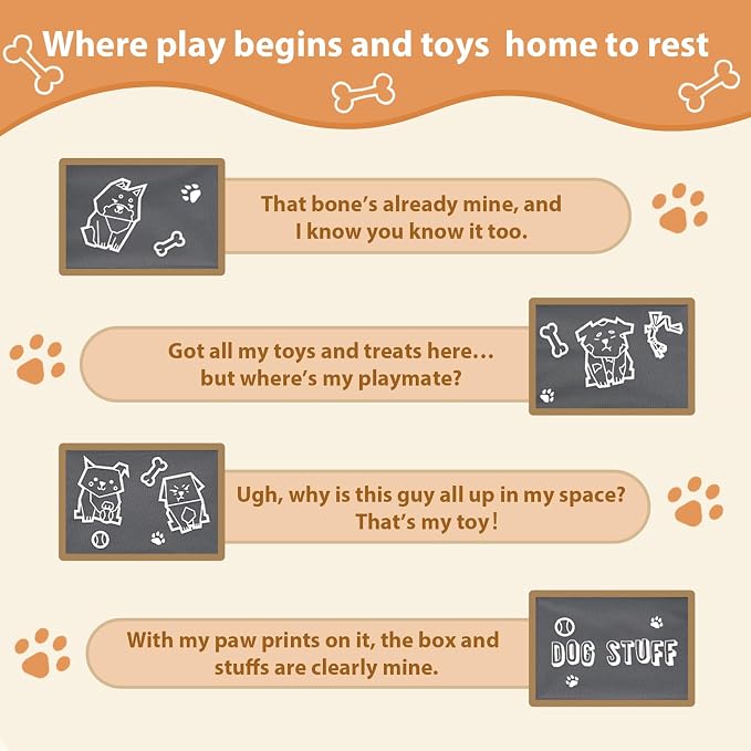 Dog Toy Box with Lid and Removable Divider, 19" Collapsible Toy basket and Handle，600D Fabric Cute Puppy Organizer for Pet Toys and Accessories - Grey - 2pcs