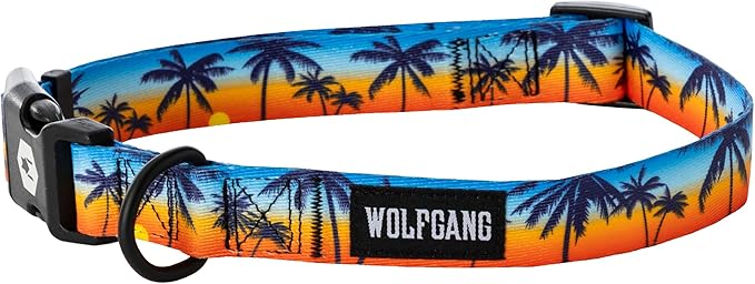 Wolfgang Heavy Duty, Adjustable Dog Collar with Quick Release Nylon Buckle for Walking & Training, SunsetPalms Print, Large