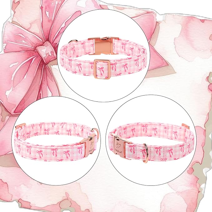 Girl Dog Collar, Sweetheart Girly Pink Bow Dog Collars, Adjustable Heavy Duty Spring/Summer Female Dogs Collar for Small Medium Large Dogs with Metal Buckle L