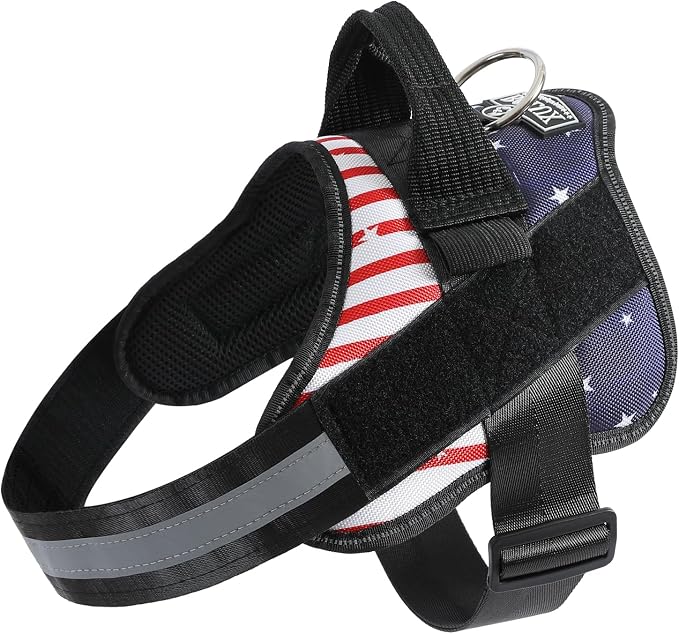 Dog Harness, No-Pull Reflective Dog Vest, Breathable Adjustable Pet Harness with Handle for Outdoor Walking - No More Pulling, Tugging or Choking (Flag, XS)