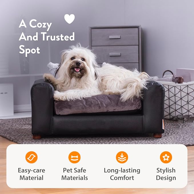 Moots Premium Leatherette Pets Sofa, Black/Charcoal, Small