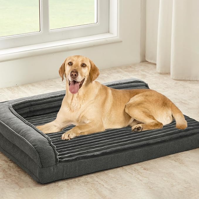WINDRACING Orthopedic Dog Beds for Large, Medium Dogs, Waterproof Egg Foam Dog Sofa Bed with L Bolster Sides, Washable Large Pet Bed with Removable Cover & Non-Slip Bottom, 36 x 27 inch, Gray