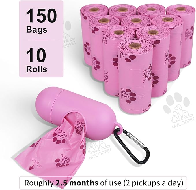 Dog Poop Bags Rolls with Dispenser 150 Count Biodegradable Bags for Dog and Cat Lavender Scented Waste Bag Leak Proof Doggie Poop Bag Doggy Trash Bag Purple