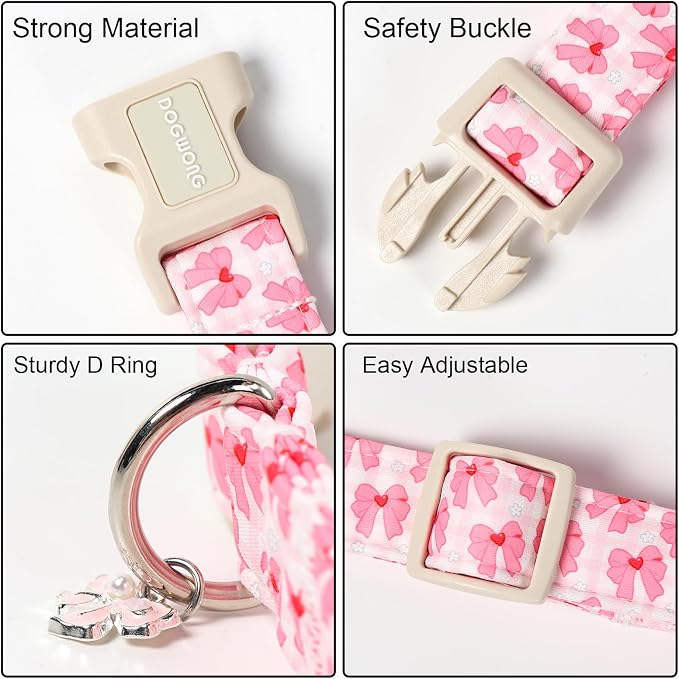 DOGWONG Pink Dog Collar for Girl Dogs, Cute Pink Girly Dog Collars, Adjustable Cute Girl Dogs Collars for Medium Lrage Dogs, Neck 39-60 inches