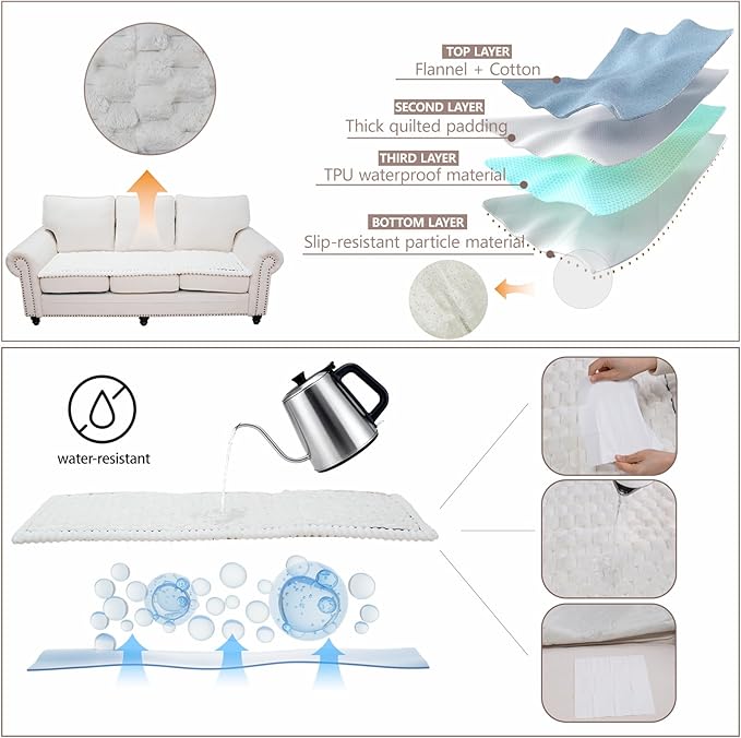 Waterproof Couch Cover for Dogs Washable,Non Slip Fuzzy Durable Couch Covers for 3 Cushion Sofa Pet Friendly Sofa Cover Dog Thick Soft Slipcovers Protector Couches Mat Bed (Beige, 27.6" x 59.06")