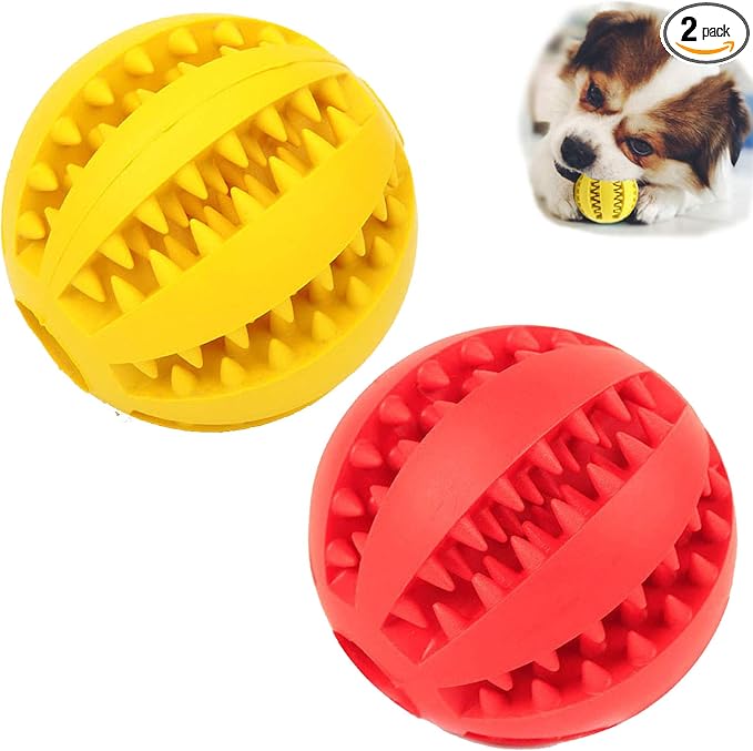 Sunglow 2 Pack Dog Toy Ball，Nontoxic Bite Resistant Teething Toys Balls for Small/Medium/Large Dog and Puppy Cat, Dog Pet Food Treat Feeder Chew Tooth Cleaning Ball Exercise Game IQ Training Ball