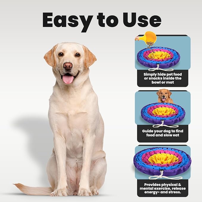 PET ARENA Snuffle Mat for Dogs - Adjustable Interactive Puzzle Toy for Large & Small Breed Slow Feeder for Mental Stimulation & Stress Relief Encourages Natural Foraging Ideal for Indoor & Outdoor Use
