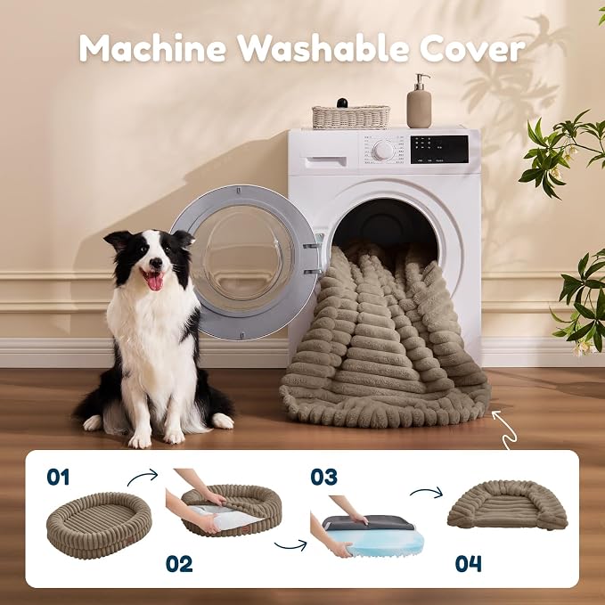 ChiXnuggle Orthopedic Dog Bed for XL Dogs, Waterproof Faux Rabbit Fur Dog Couch with Egg Crate Foam Support and Washable Removable Cover, Bolster Pet Sofa with Non-Slip Bottom, 41x30x7, Taupe
