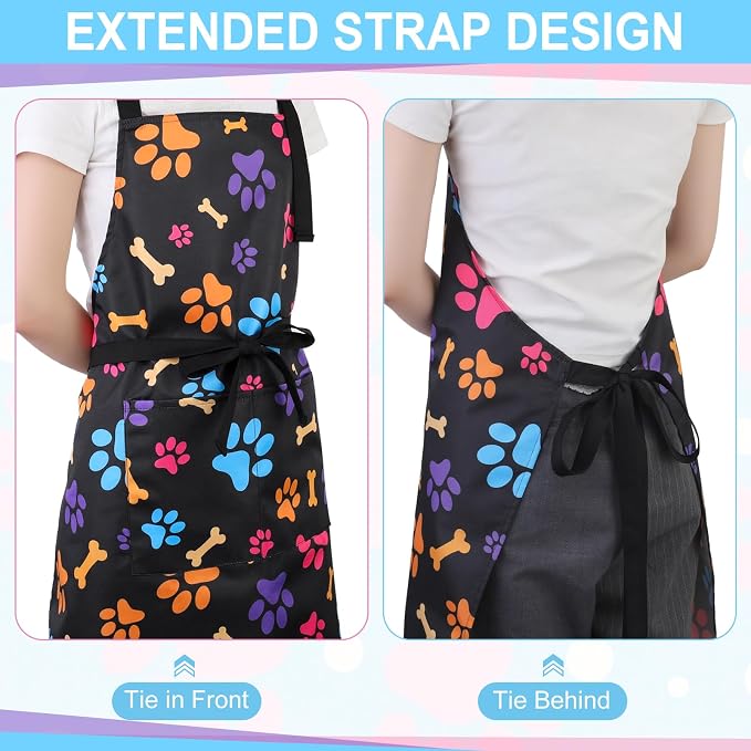 Dog Grooming Waterproof Apron with 2 Pockets, Cute Animals Puppy Dog Pets Apron