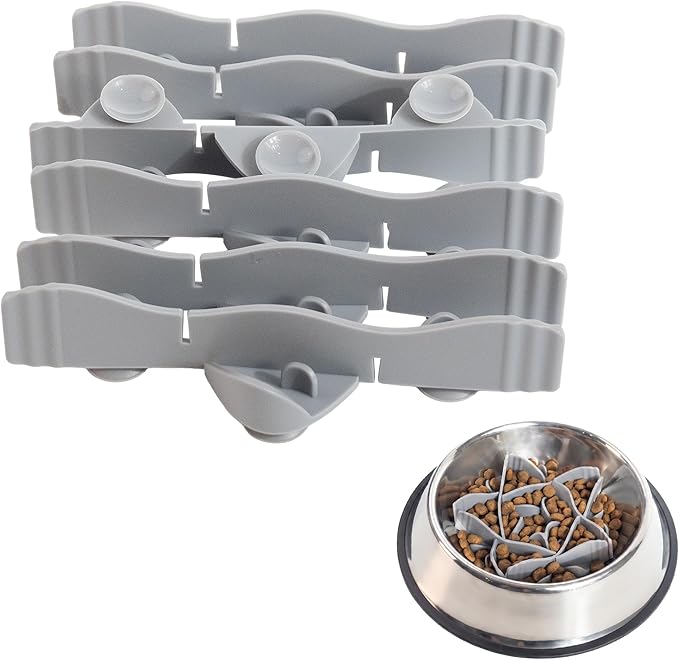 Silicone Dog Slow Feeder Bowl Insert with Suction Cups, Cuttable Food-Grade Lick Mat Divider Fits Stainless Steel Ceramic Glass Dog Bowls, Helps Slow Down Eating, Grey