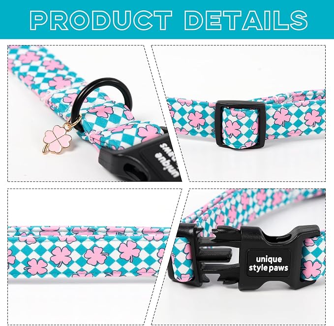 Unique style paws Dog Collar Plastic Buckle with Pendant Puppy Collar for Saint Patrick Grid Clover for Small Medium Large Boys Girls Dogs