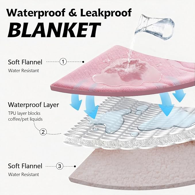 Qeils 1 Pack 3 Dog Blankets for Small Dogs - 3 pcs Waterproof Dog Blanket Washable - Soft Sherpa Fleece Puppy Blanket for Kitten Doggy, Warm Cat Blankets for Indoor Cats, 16"X23", Pink Bows