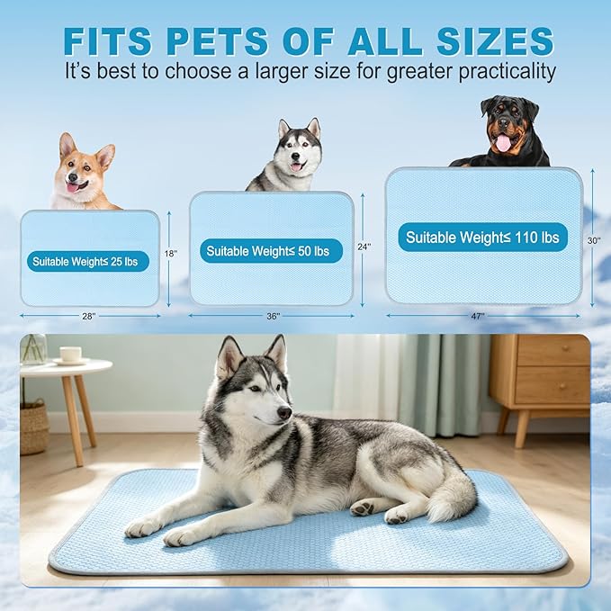 GOLOPET Large Dog Cooling Mat Ice Crystal Heat Dissipation,36x24in | Ice Crystal Structure,Cooling Fabric,Reinforced Design,Non-Slip Bottom