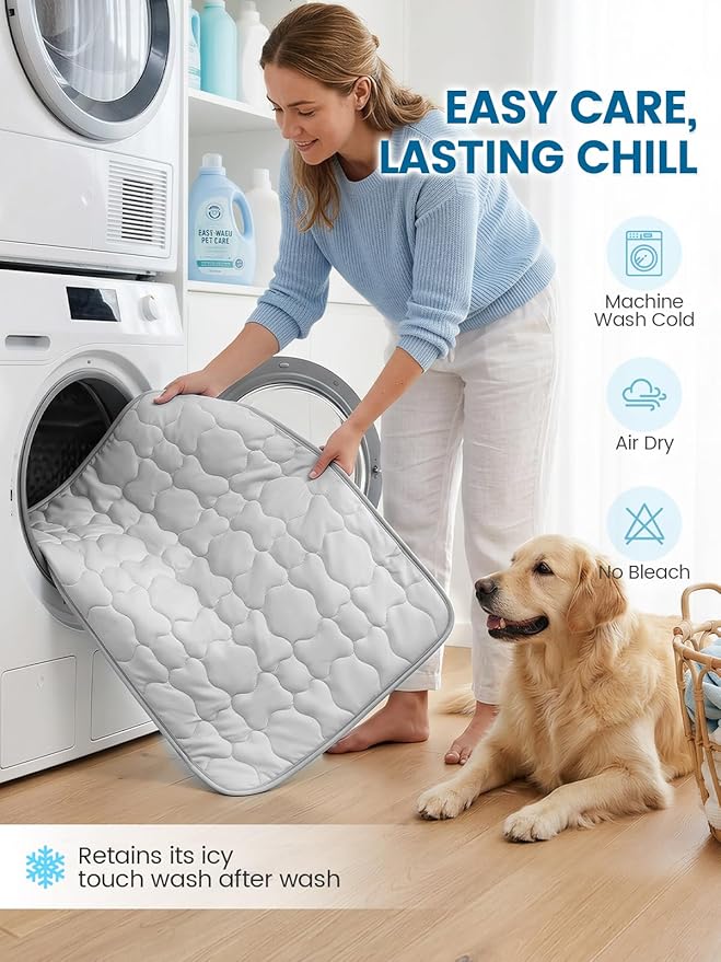 Mora Pets Dog Cooling Mat Pet Cooling Pad for Large Dogs & Cats Q-Max>0.5, Breathable Washable Self Cool Dog Mat for Indoor Floors, Crate, Sofa & Outdoor Use, Non Gel Summer Ice Silk Cold Pad L 41x28