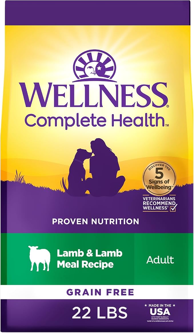 Wellness Complete Health Adult Dry Dog Food, Grain Free Kibble, Natural, Lamb Recipe, 22 lb Bag