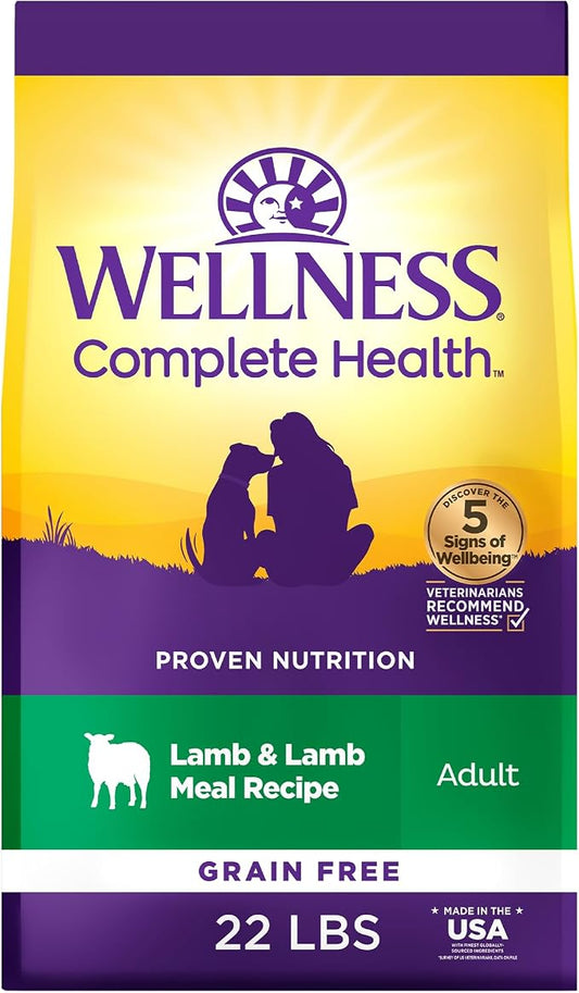 Wellness Complete Health Adult Dry Dog Food, Grain Free Kibble, Natural, Lamb Recipe, 22 lb Bag