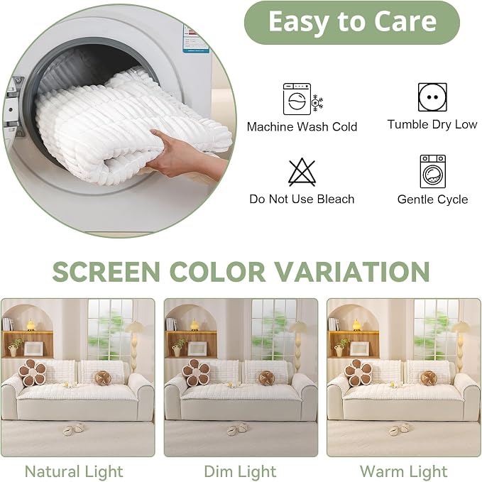 OstepDecor Couch Cover for Dogs, Washable Non Slip Sofa Cover for Pets, Soft Couch Covers for Sofa, Loveseat and Sectional, Furniture Protector Against Pet Hair & Scratches (27.6" x 27.6", White)