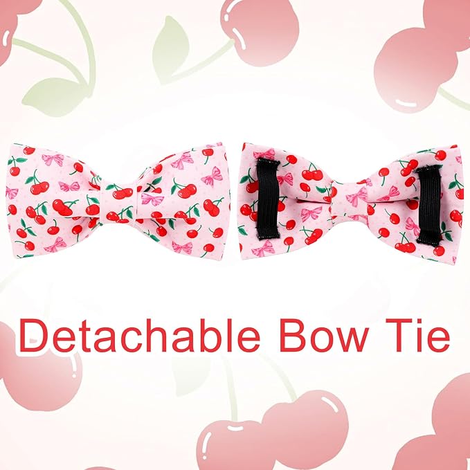 Spring and Summer Dog Collar with Bow Tie, Spring Cherry Bowtie Collar for Girl Boy Dog with Metal Buckle, Pink Bow Collar for Dogs, S