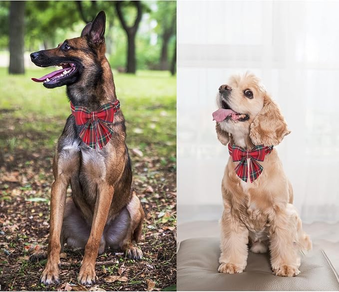 Unique style paws Christmas Dog Collar with Bow Tie Red Plaid Puppy Collar for Small Medium Large Dogs as Autumn Winter Gifts -S
