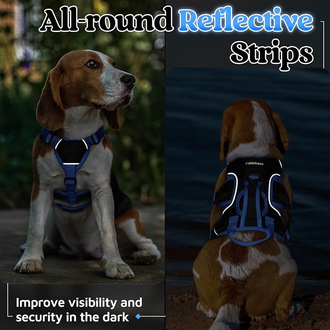 rabbitgoo Escape Proof Dog Harness Large Dogs, Soft Padded Full Body Pet Harness, Reflective Adjustable No Pull Vest with Lift Handle and Leash Clip for Walking Hiking Training, Blue & Black, S