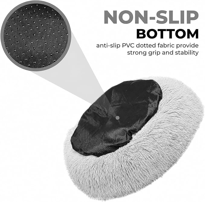 Whiskers & Friends Cat Beds for Indoor Cats, Fluffy Calming Donut Cat Bed, Small Dog Bed Washable - Orthopedic Soft Plush Pet Beds Sized for Kitten to Large Cats & Puppy to Small Dogs, Light Grey 20''