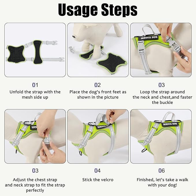 Service Dog Harness, Reflective Dog Vest Harness with 5 PCS Patches, Adjustable Soft Oxford Pet Harness, Inner Layer Mesh, Easy to Control for Small Medium Large Dogs