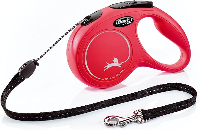 FLEXI® New Classic Retractable Dog Leash (Cord), Ergonomic, Durable and Tangle Free Pet Walking Leash for Dogs, 16 ft, Medium, Red