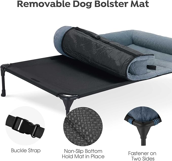 Veehoo Orthopedic Elevated Dog Bed with Fluffy Plush Bolster Cushion, Indoor Raised Dog Beds for Large Dogs, Soft Pet Sofa Cot with Removable Washable Mat, No-Slip Feet, 42 x 30 inches, Haze Blue